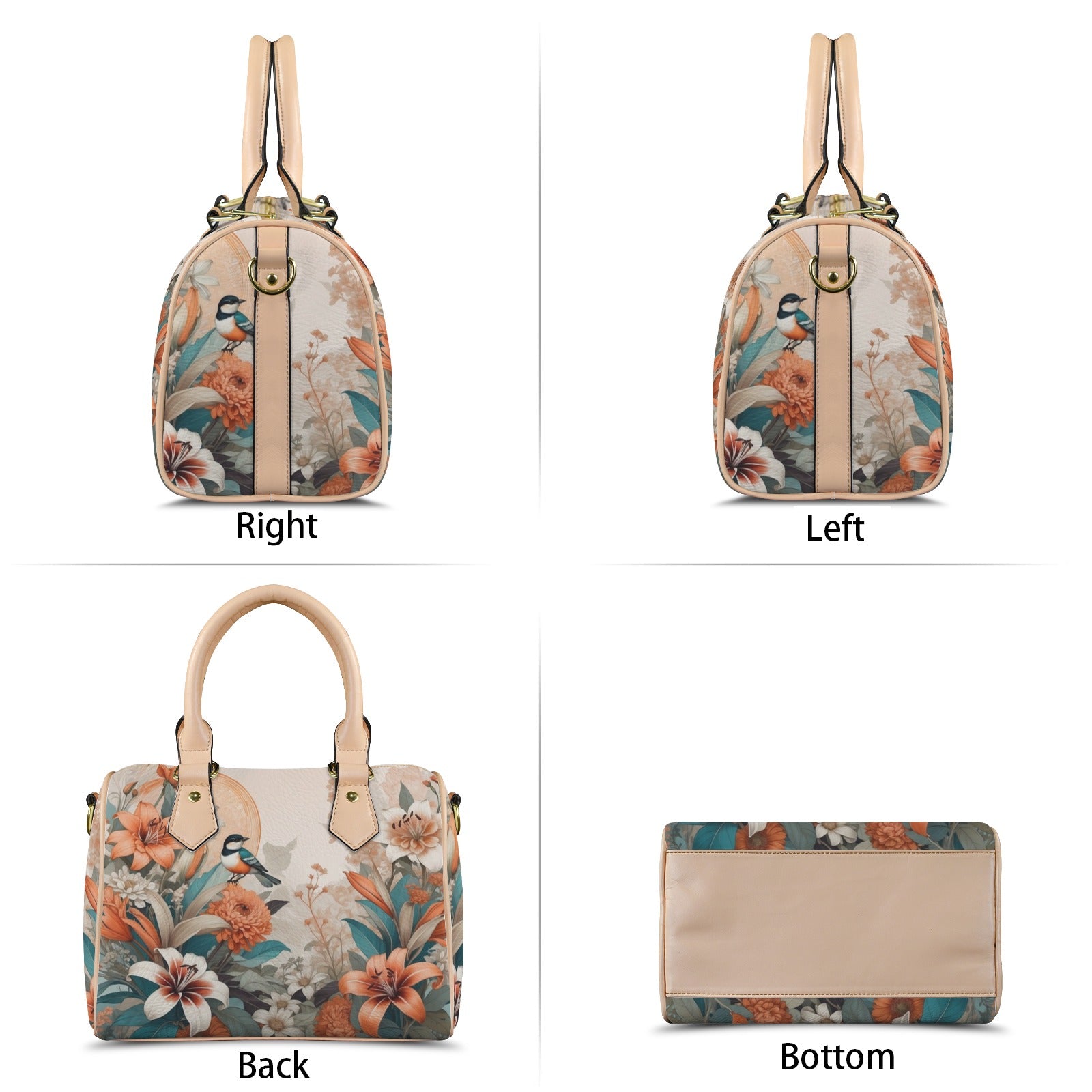 Elegant PU Leather Handbag with Floral & Bird Print - LucyKay store