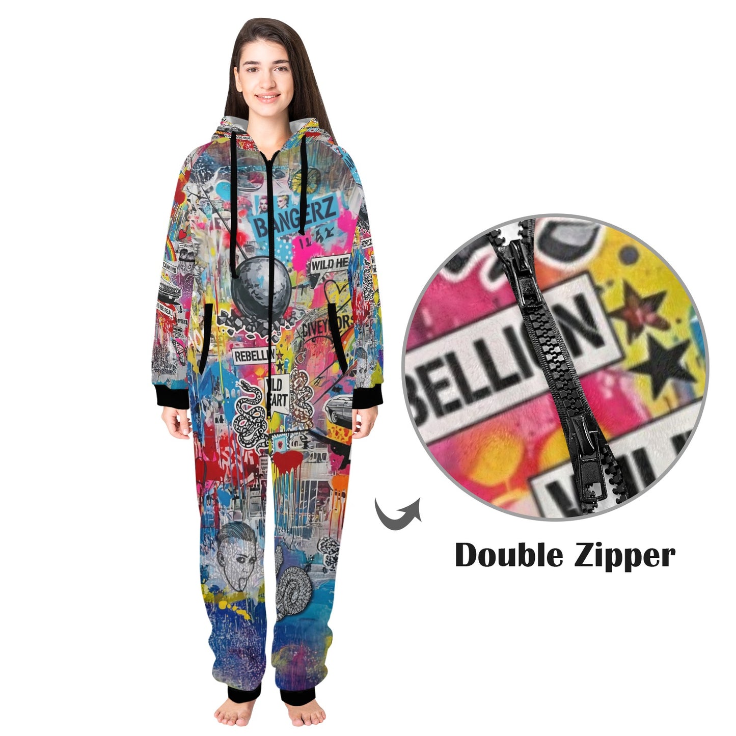 Pop Art Street Art Adult Hooded Onesie | Premium Flannel Pajamas - LucyKay store