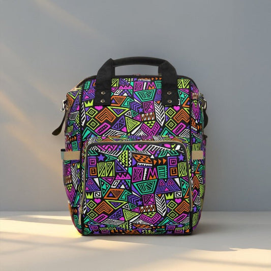 Multifunctional Backpack with Abstract Geometric Pattern - LucyKay store
