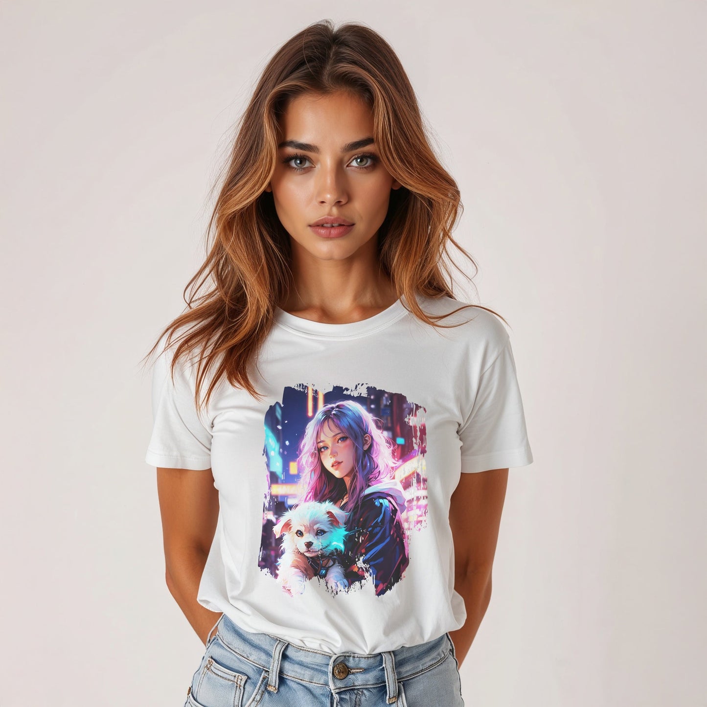 Anime Girl and Puppy Women's Tee - LucyKay store