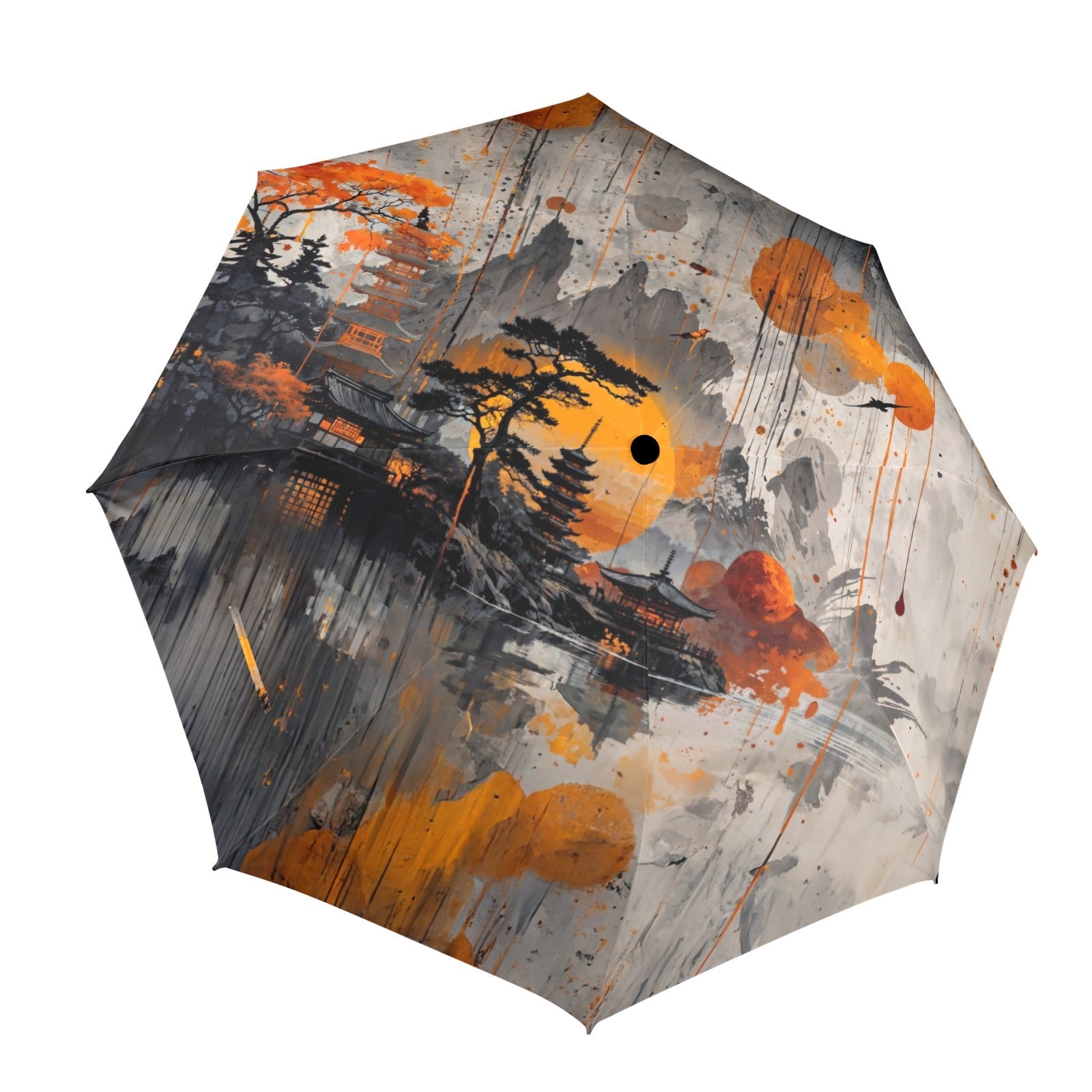 Artistic Asian Landscape Umbrella - Semi - Automatic Foldable - LucyKay store