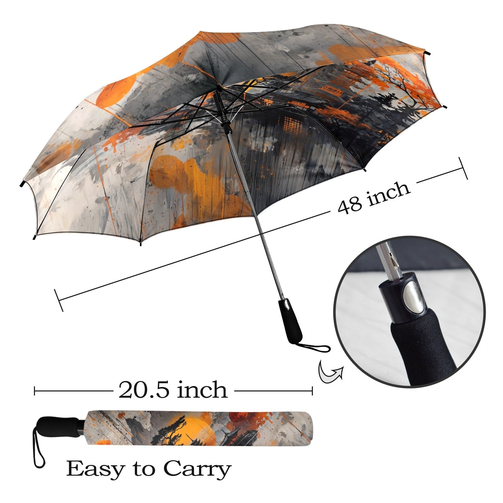Artistic Asian Landscape Umbrella - Semi - Automatic Foldable - LucyKay store