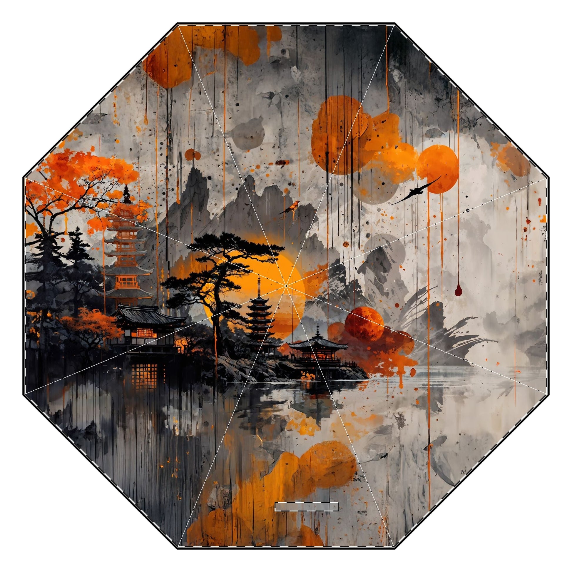 Artistic Asian Landscape Umbrella - Semi - Automatic Foldable - LucyKay store
