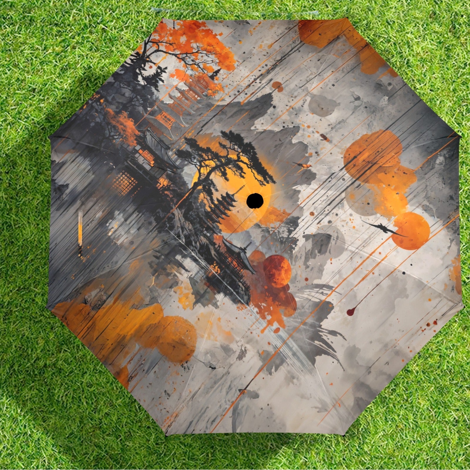 Artistic Asian Landscape Umbrella - Semi - Automatic Foldable - LucyKay store