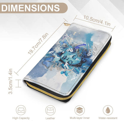 Silent Echoes Art Print Wallet – Blue Watercolor Street Art Zip Purse - LucyKay store