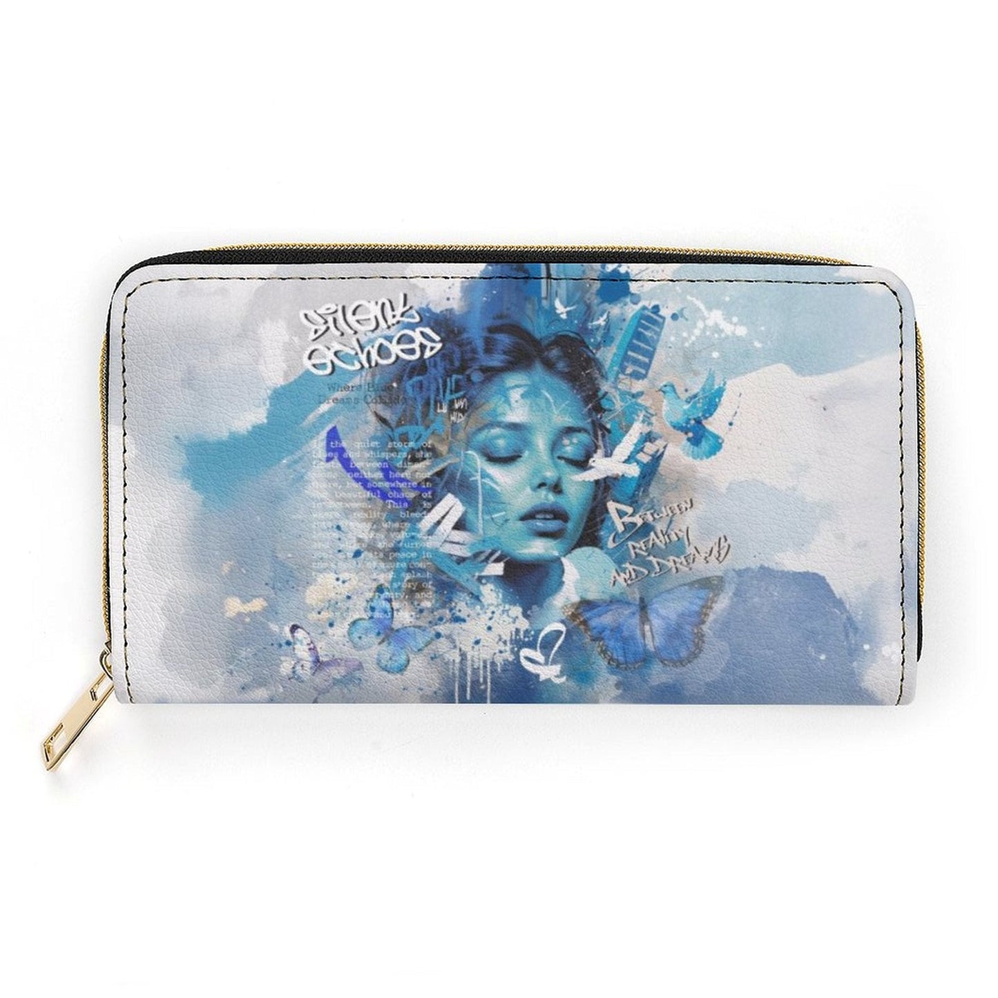 Silent Echoes Art Print Wallet – Blue Watercolor Street Art Zip Purse - LucyKay store