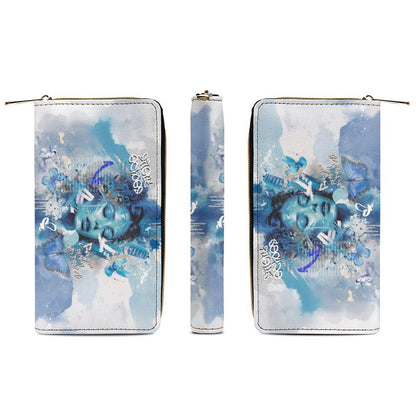 Silent Echoes Art Print Wallet – Blue Watercolor Street Art Zip Purse - LucyKay store