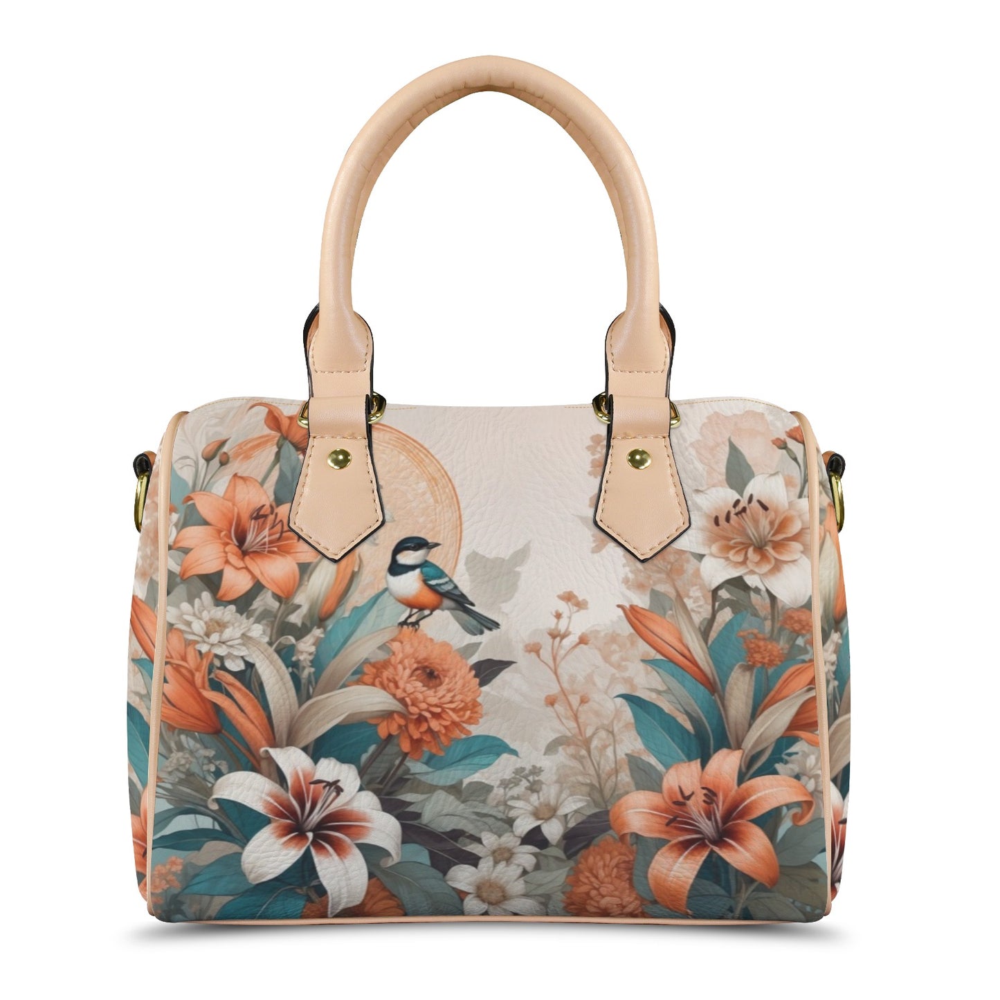 Elegant PU Leather Handbag with Floral & Bird Print - LucyKay store