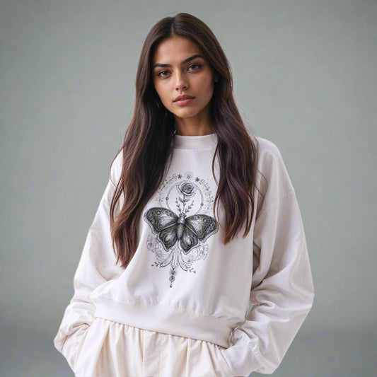 Ornamental Butterfly & Rose Art Sweatshirt - LucyKay store