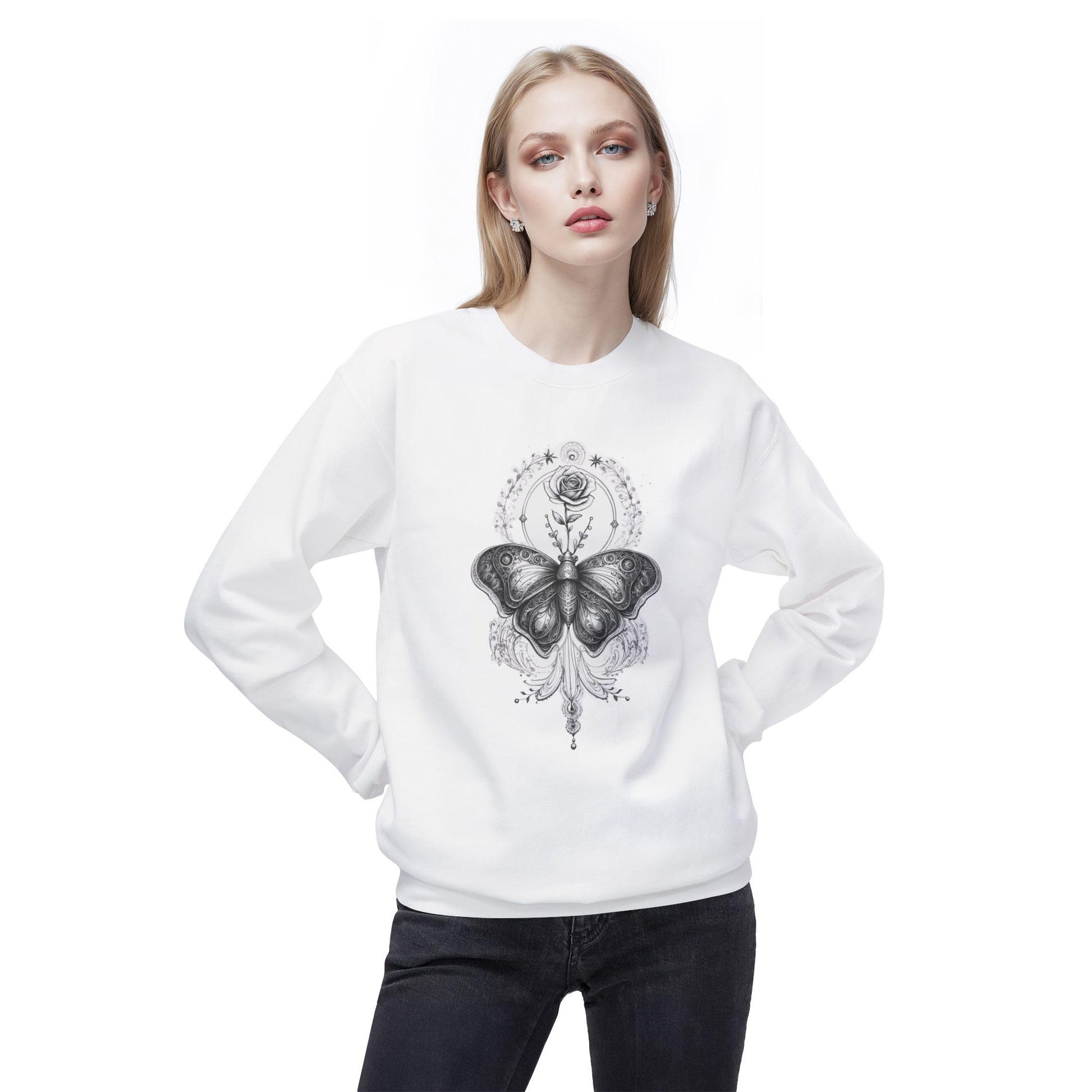Ornamental Butterfly & Rose Art Sweatshirt - LucyKay store