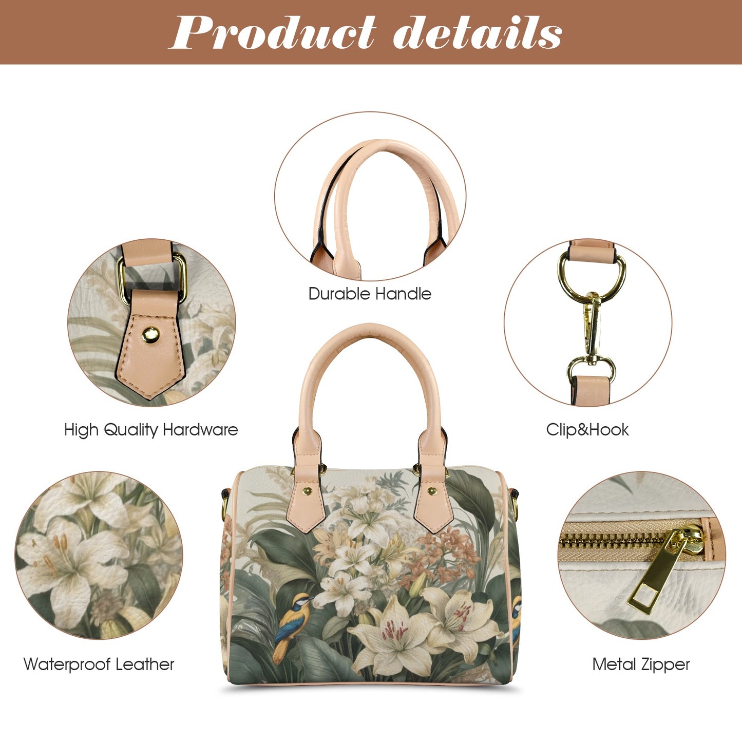 Tropical Floral Bird Print PU Leather Handbag - LucyKay store
