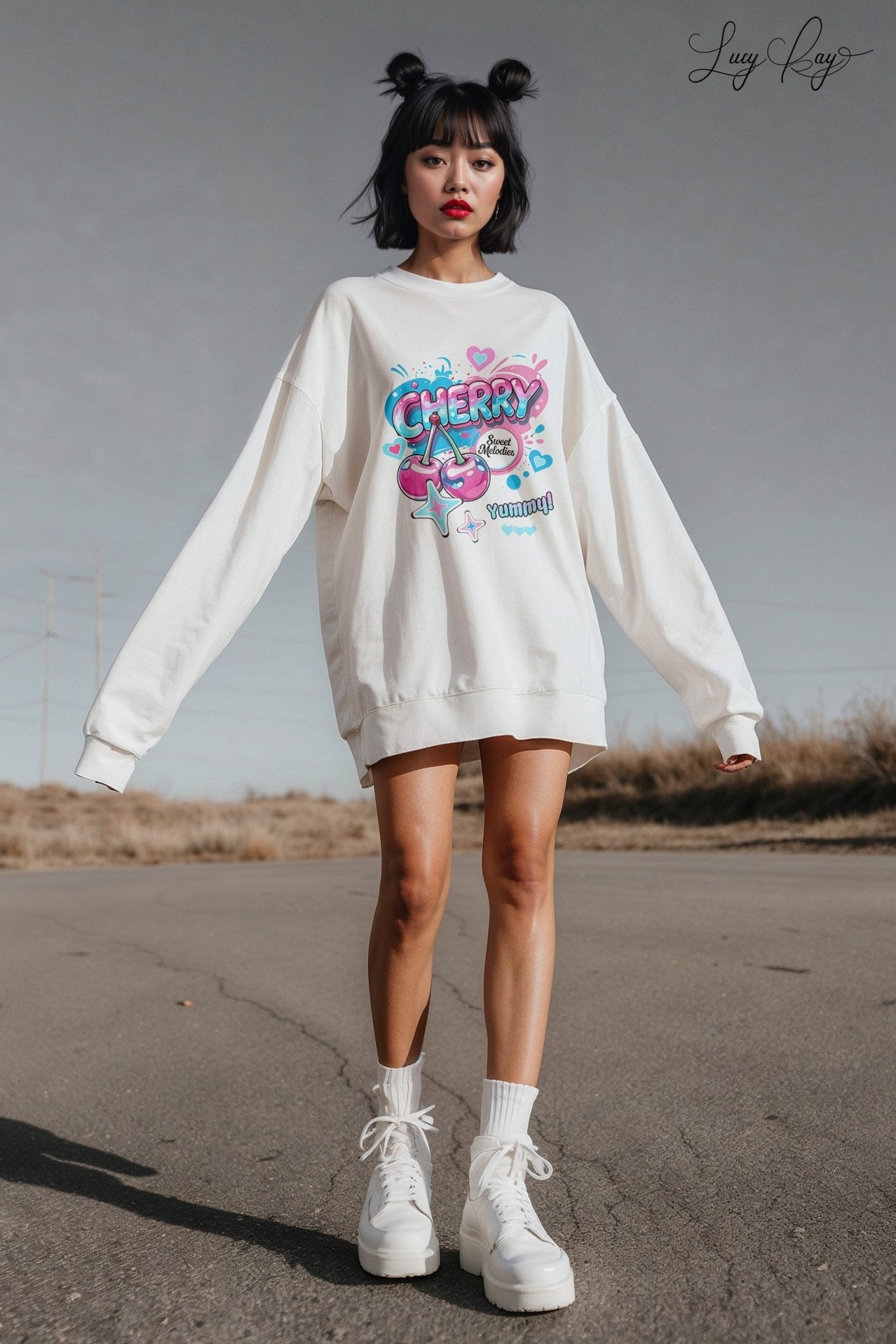 Cherry Graphic Sweatshirt | Cute Core Unisex Fleece Crewneck - LucyKay store