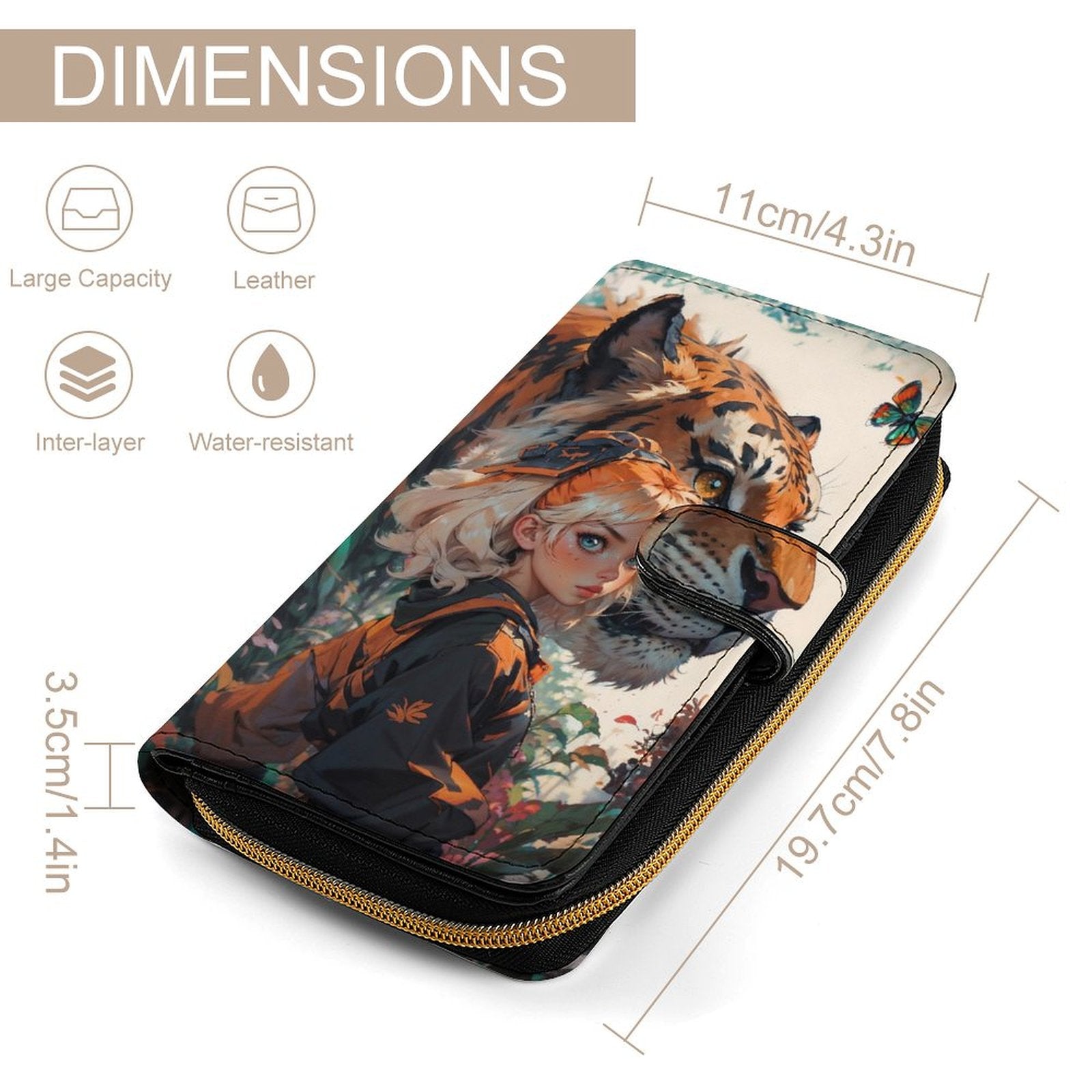 Classic PU Leather Wallet with Tiger & Girl Design in Anime Style - LucyKay store