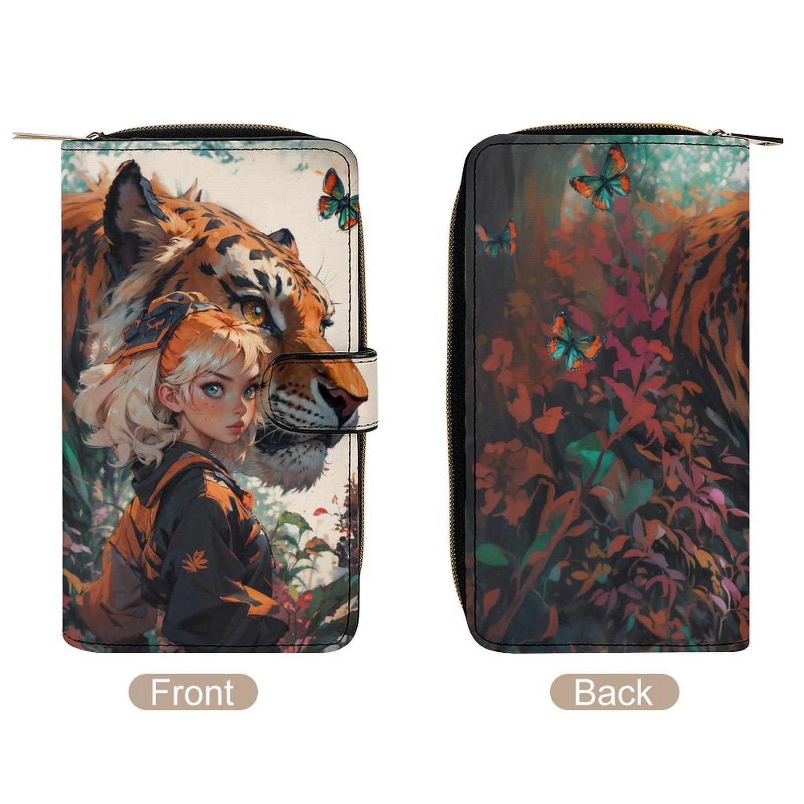 Classic PU Leather Wallet with Tiger & Girl Design in Anime Style - LucyKay store
