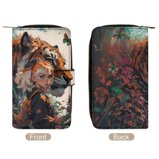 Classic PU Leather Wallet with Tiger & Girl Design in Anime Style - LucyKay store