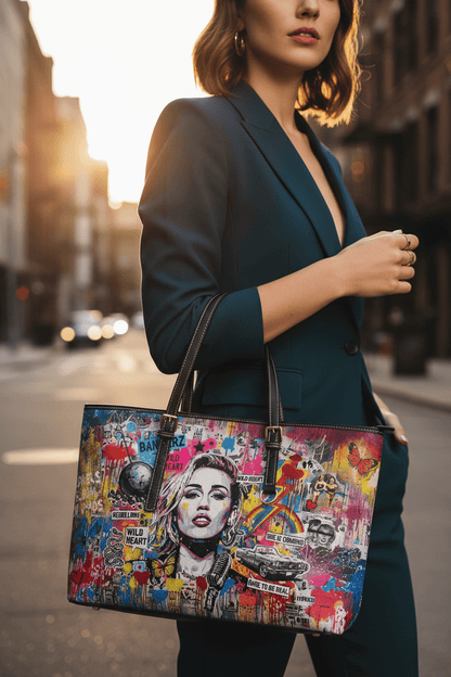 Graffiti Shoulder Bag - Pop Art Miley Cyrus PU Leather Tote - LucyKay store