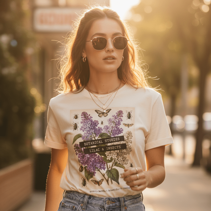 Lilac Floral T-Shirt | Vintage Garment - Dyed Cotton Tee - LucyKay store