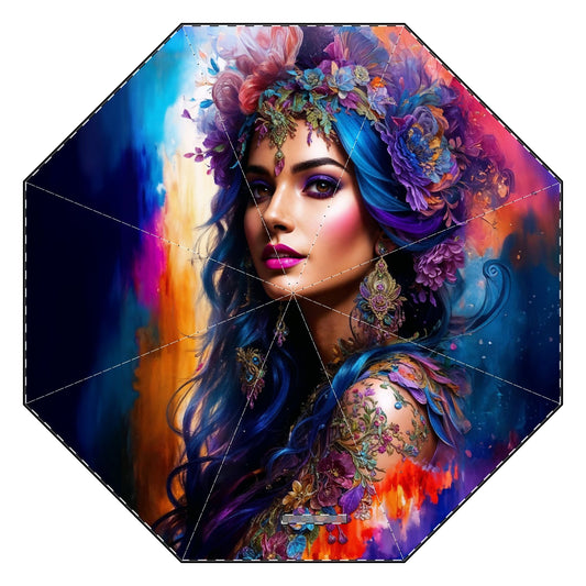 Colorful Artistic Floral Umbrella - Semi - Automatic Foldable - LucyKay store