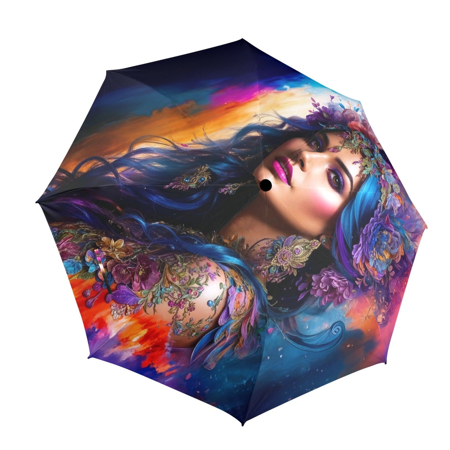 Colorful Artistic Floral Umbrella - Semi - Automatic Foldable - LucyKay store