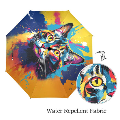 Colorful Cat Design Semi - Automatic Foldable Umbrella - LucyKay store
