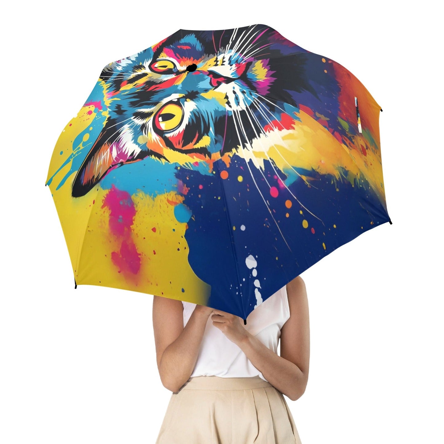 Colorful Cat Design Semi - Automatic Foldable Umbrella - LucyKay store