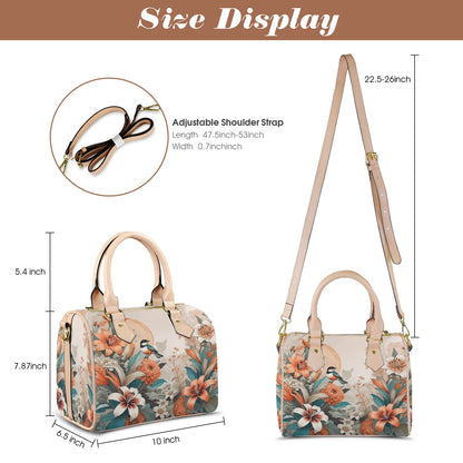 Elegant PU Leather Handbag with Floral & Bird Print - LucyKay store