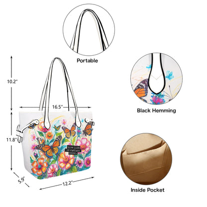 Vibrant Butterfly & Floral Tote Bag - PU Leather Carryall - LucyKay store