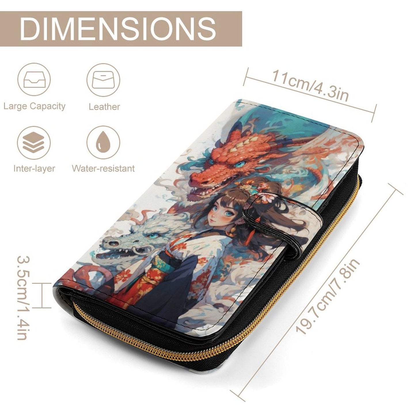 Elegant Dragon & Girl, PU Leather Wallet in Anime Style art - LucyKay store