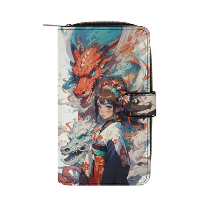 Elegant Dragon & Girl, PU Leather Wallet in Anime Style art - LucyKay store