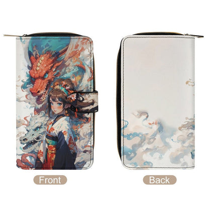 Elegant Dragon & Girl, PU Leather Wallet in Anime Style art - LucyKay store