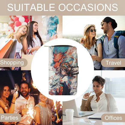 Elegant Dragon & Girl, PU Leather Wallet in Anime Style art - LucyKay store