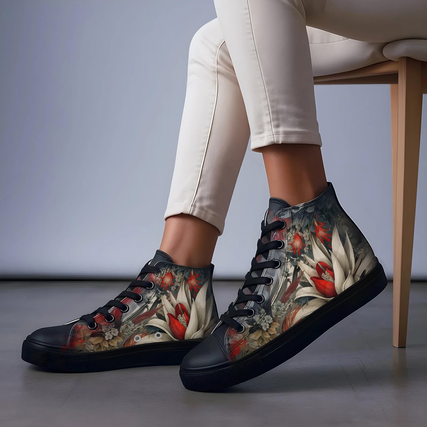 Women's Floral High - Top Canvas Sneakers | Comfortable Artistic Shoes - LucyKay store