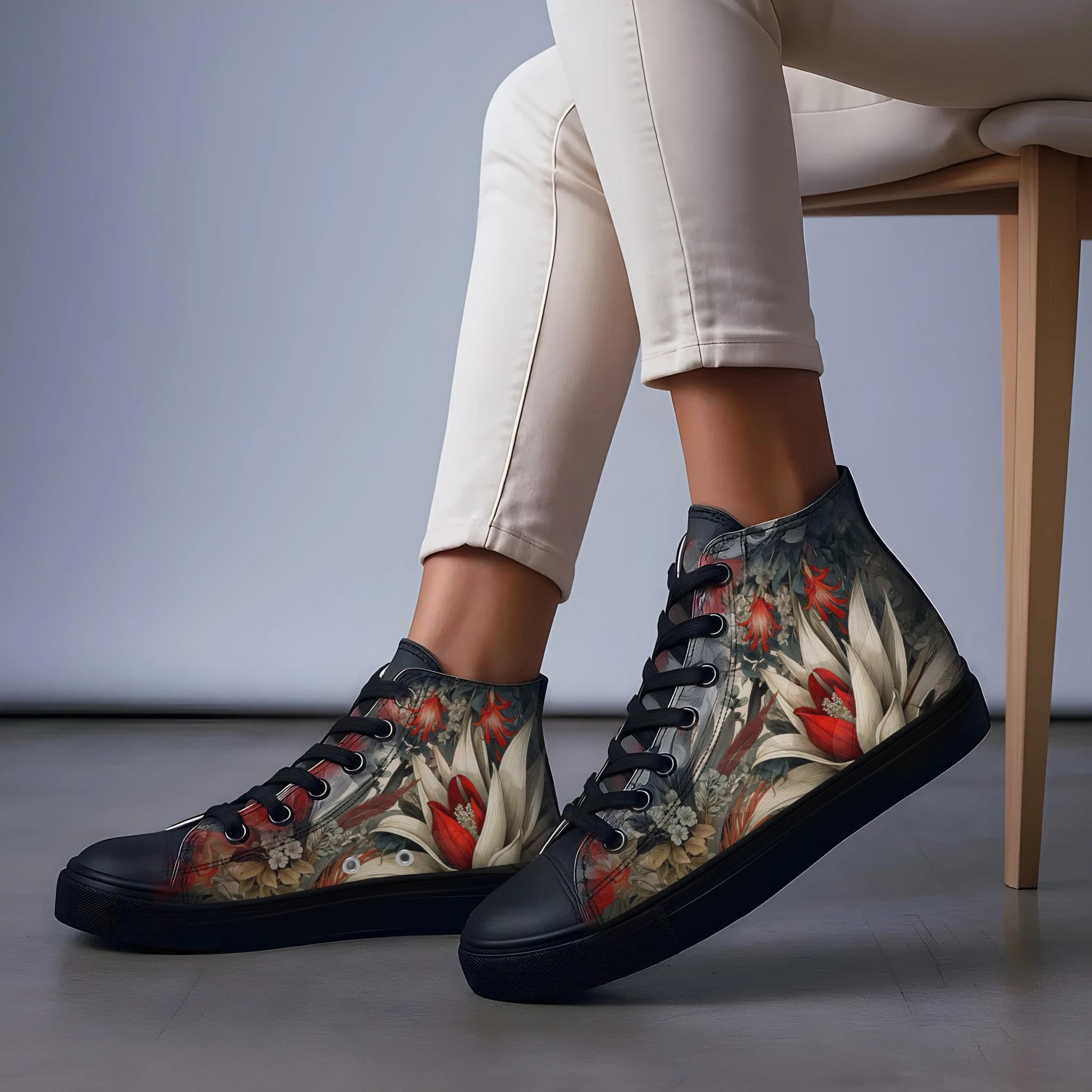 Women's Floral High - Top Canvas Sneakers | Comfortable Artistic Shoes - LucyKay store