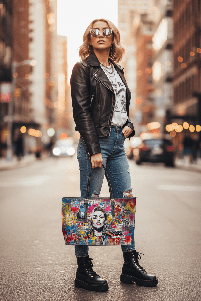 Graffiti Shoulder Bag - Pop Art Miley Cyrus PU Leather Tote - LucyKay store