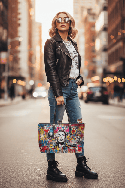Graffiti Shoulder Bag - Pop Art Miley Cyrus PU Leather Tote - LucyKay store
