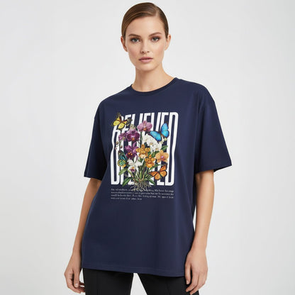 Botanical Butterflies Oversized Tee - Floral Graphic T-Shirt - LucyKay store