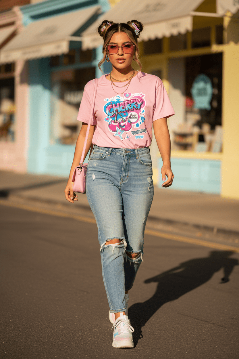 Cherry Graphic Tee | Cute Core Women's Cotton T-Shirt - LucyKay store