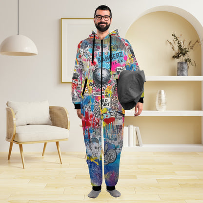 Pop Art Street Art Adult Hooded Onesie | Premium Flannel Pajamas - LucyKay store