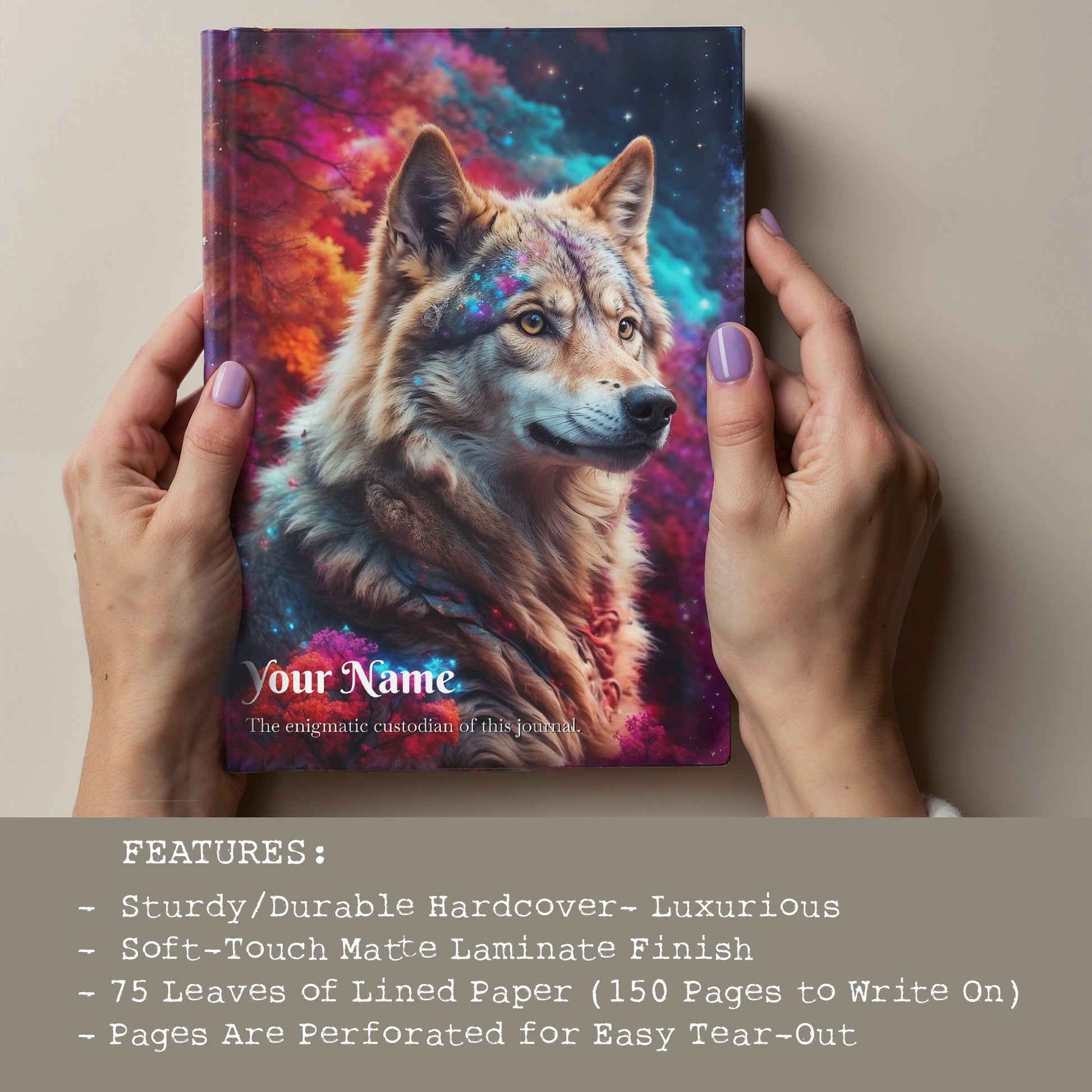 Personalized Nature A5 Notebook, Animal Art Gift - Celestial Wolf Journal - LucyKay store