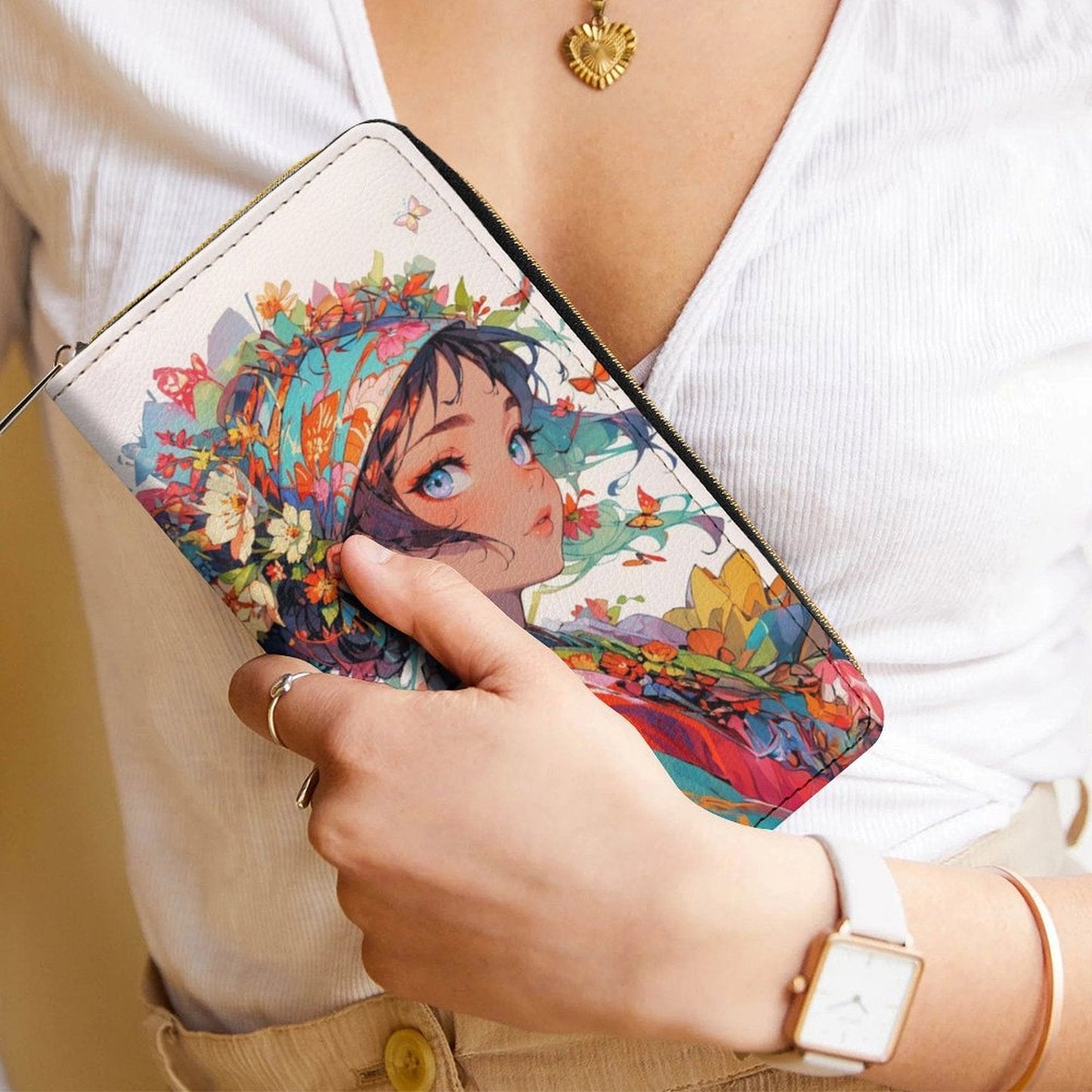 Floral Anime Muse - PU Leather Wallet - LucyKay store