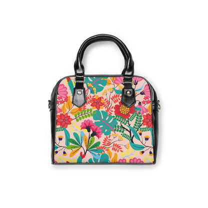 Floral Vegan Leather Shoulder Handbag with Elegant Floral Pattern - LucyKay store