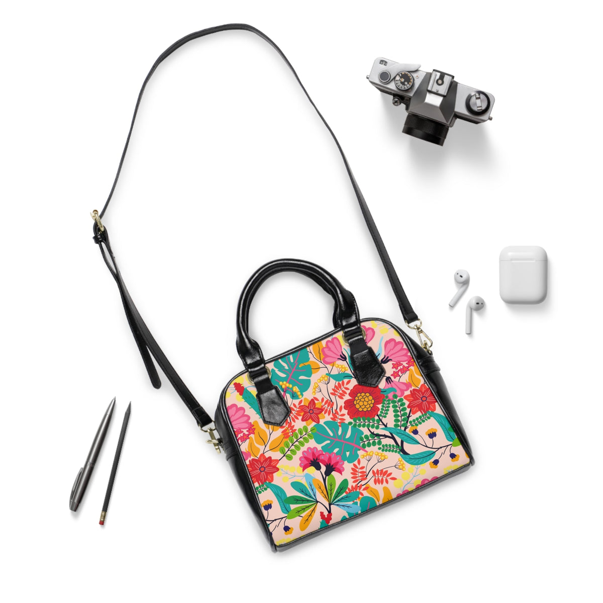 Floral Vegan Leather Shoulder Handbag with Elegant Floral Pattern - LucyKay store