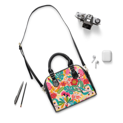 Floral Vegan Leather Shoulder Handbag with Elegant Floral Pattern - LucyKay store