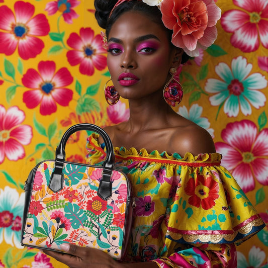Floral Vegan Leather Shoulder Handbag with Elegant Floral Pattern - LucyKay store