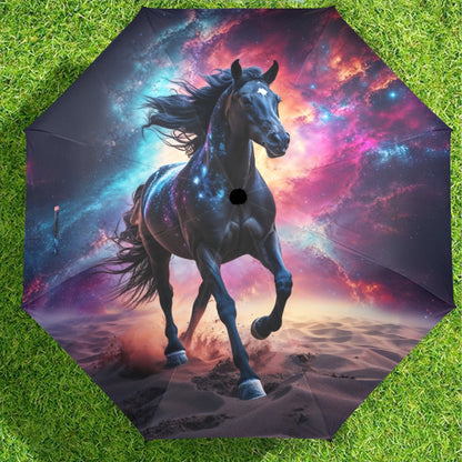 Foldable umbrella - Majestic Black Horse Design - LucyKay store