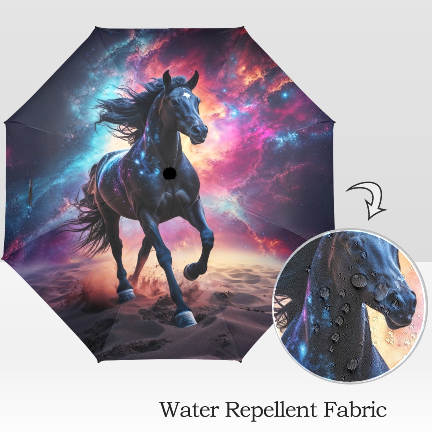 Foldable umbrella - Majestic Black Horse Design - LucyKay store