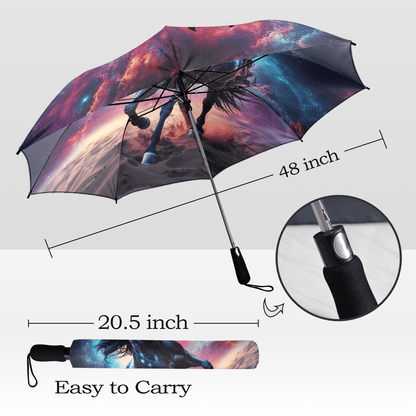 Foldable umbrella - Majestic Black Horse Design - LucyKay store