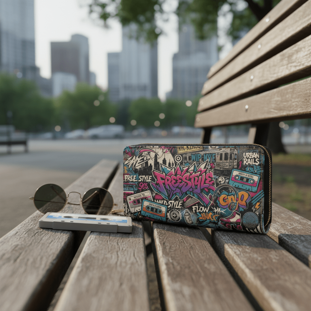 Graffiti Zipper Wallet – 90s Street Art Style, PU Leather - LucyKay store