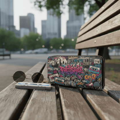 Graffiti Zipper Wallet – 90s Street Art Style, PU Leather - LucyKay store