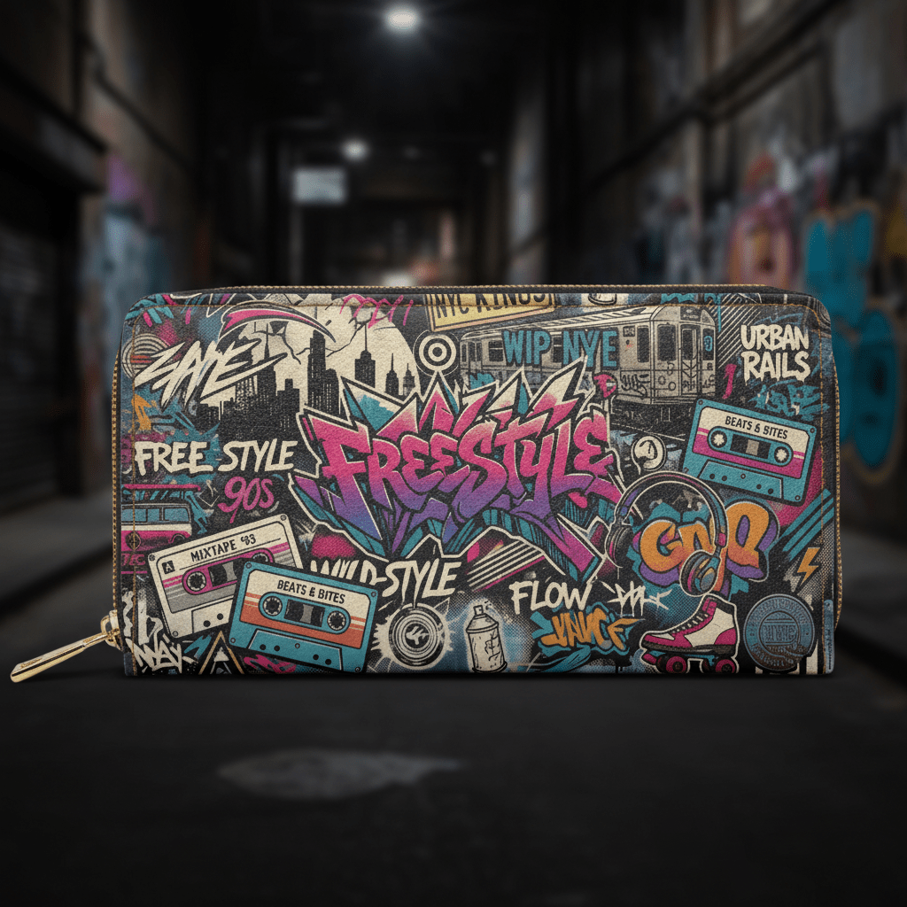 Graffiti Zipper Wallet – 90s Street Art Style, PU Leather - LucyKay store